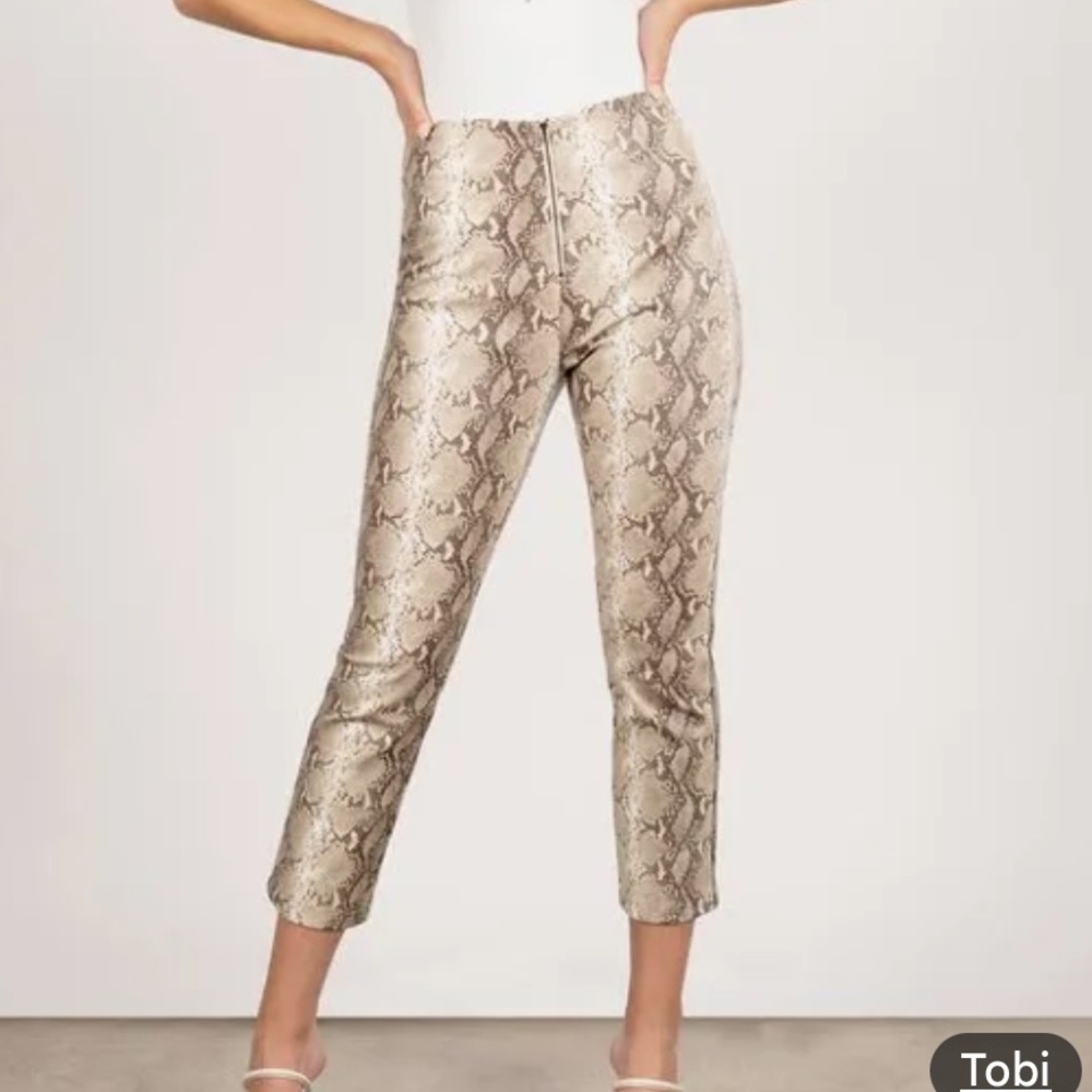 TOBI Hiss Kiss Snake Print Leather Pants